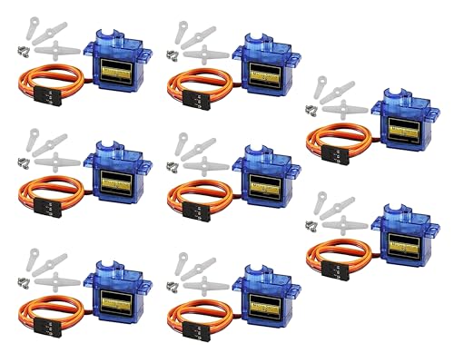 HUAZIZ 8 Stück Micro Servo Motor, 9G Micro Servo Motor Kit für RC Arm/Hand/Walking Helikopter Flugzeug Auto Boot Steuerung mit Kabel, Mini Servos Arduino Project von HUAZIZ