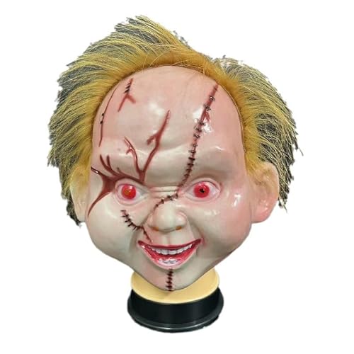 HUCAYD Creepy Chuckys Maske Vollkopfmaske mit Haarschrei, realistische Cosplay-Maske, Halloween-Kills-Maske für Erwachsene und Kinder von HUCAYD