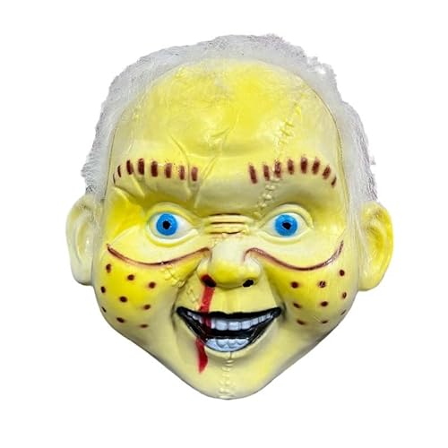 HUCAYD Creepy Chuckys Maske Vollkopfmaske mit Haarschrei, realistische Cosplay-Maske, Halloween-Kills-Maske für Erwachsene und Kinder von HUCAYD