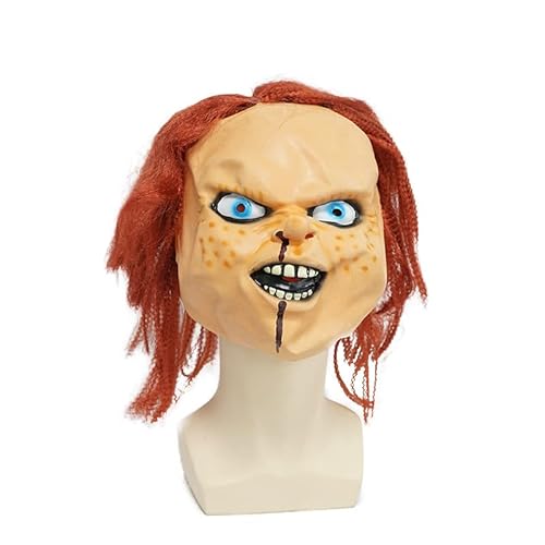 HUCAYD Creepy Chuckys Maske Vollkopfmaske mit Haarschrei, realistische Cosplay-Maske, Halloween-Kills-Maske für Erwachsene und Kinder von HUCAYD