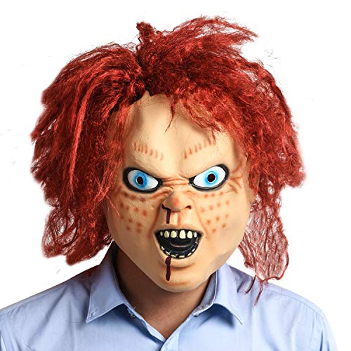 HUCAYD Creepy Chuckys Maske Vollkopfmaske mit Haarschrei, realistische Cosplay-Maske, Halloween-Kills-Maske für Erwachsene und Kinder von HUCAYD