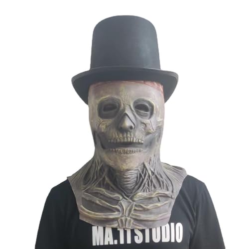 HUCAYD Skelett Biochemikalien Maske Schwarzer Hut Gruselige Totenkopfmaske Gruselige Vollkopfmaske Halloween Cosplay Requisiten für Erwachsene von HUCAYD