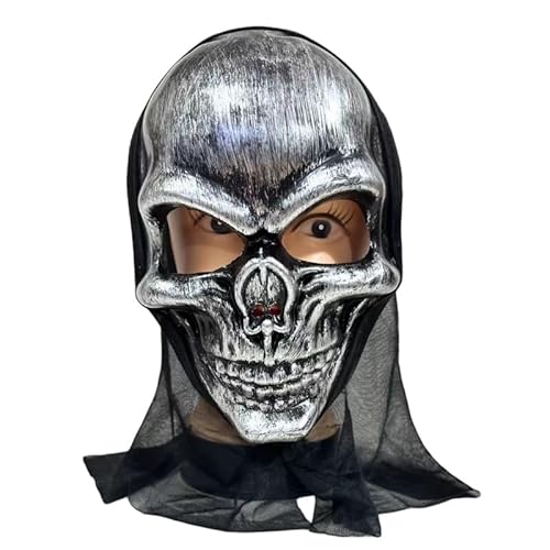 HUCAYD Skelett Biochemikalien Maske Schwarzer Hut Gruselige Totenkopfmaske Gruselige Vollkopfmaske Halloween Cosplay Requisiten für Erwachsene von HUCAYD