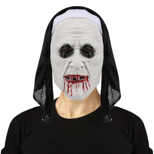 Halloween Gruselige Nonnen Maske Vollkopf Schädel Maske Horror Nonne Maske Gruselige Vollkopf Nonne Kostüm Maske Nonnen Horror Gruselige Cosplay Kostüm Maske von HUCAYD