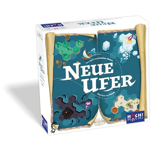 HUCH! | Neue Ufer |Entdecke die Geheimnisse des Myr-Archipels | Familienspiel ab 8 Jahren | Strategisches Entdeckungsspiel für 1–5 Spieler | Spannende Erkundungen und historische Relikte von HUCH!