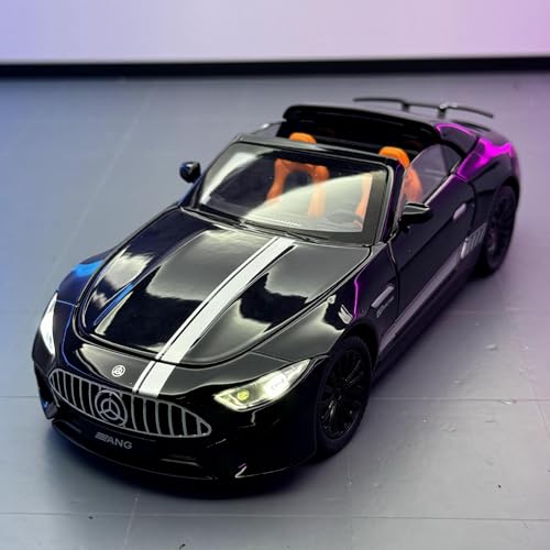 HUGGES 1 22 für Mercedes-Benz AMG SL63 Cabrio, Legierungs-Sportwagenmodell, 20 cm, dekorierter Schreibtisch, Sammlung von Spielzeugen für Gedenken an die Männer und Jungen(Black) von HUGGES