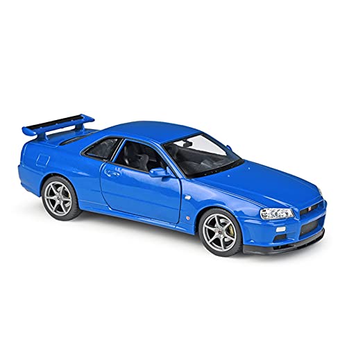 HUGGES 1 24 Für Nissan Skyline GT-R R34 Legierung Diecast Pull Back Automodell Als Geschenk Handarbeit Für Erwachsene(Blau) von HUGGES