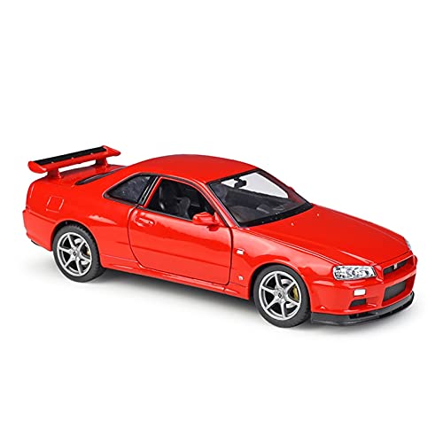 HUGGES 1 24 Für Nissan Skyline GT-R R34 Legierung Diecast Pull Back Automodell Als Geschenk Handarbeit Für Erwachsene(Rot) von HUGGES