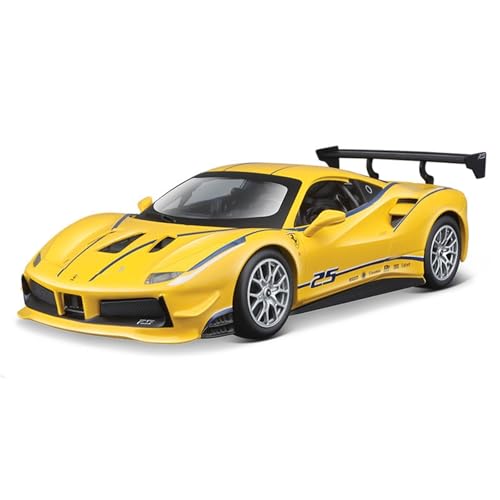 HUGGES 1 24 für Ferrari 488 Challenger 2017 Rallye-Auto, Legierung, Automodell, Dekoration, Sammlung, Schreibtisch-Ornamente, kostbare Sammlung für Männer und Jungen(Yellow) von HUGGES