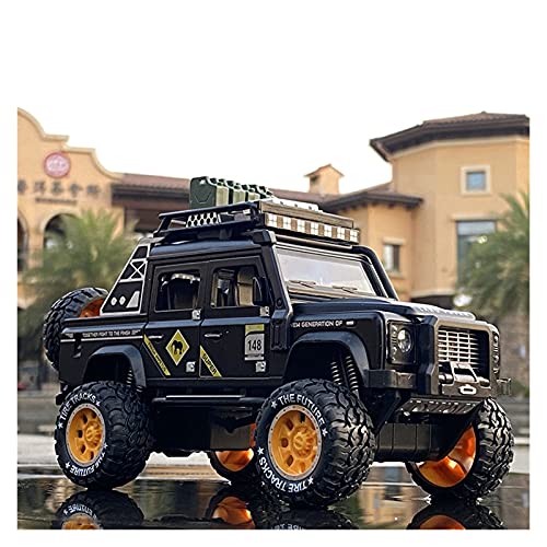 HUGGES 1:28 Für Land Rover Defender Alloy Pickup Modell Diecast Metal Refit Spielzeug Geländewagen Auto Mit Sound Light(Schwarz) von HUGGES