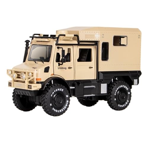 HUGGES 1:28 Für Unimog SUV Diecast Legierung Spielzeugfahrzeuge Offroad Wohnmobil Automodell Sammlerstücke Geburtstagsgeschenk(Beige) von HUGGES