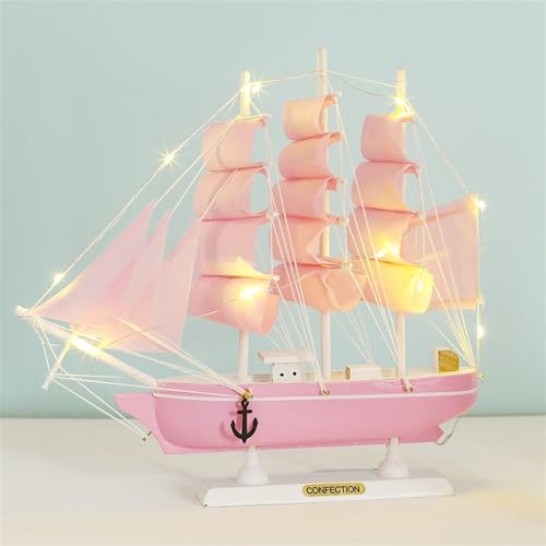 HUGGES 23CM Pink Sailboat Model Dream Girl Heart Room Table Top Decoration Wooden Model Boat Craft Souvenir Boys Girls von HUGGES