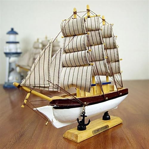 HUGGES Segelboot 20 cm Schreibtisch, dekoratives Kunsthandwerk, Simulationsboot, handgefertigter Baumstamm, geeignet für Büroräume, Kinderzimmer, Desktop, weiß von HUGGES