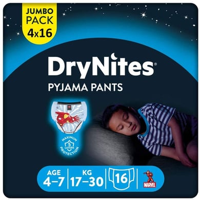 Huggies DryNites Pyjama Pants Einweg Jungen in Marvel Design 4-7 Jahre Jumbopack 4 x 16 von HUGGIES