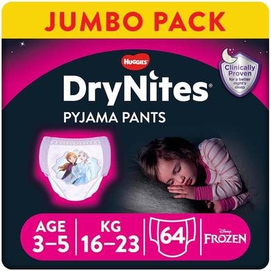 Huggies DryNites Pyjama Pants Einweg Mädchen in Disney Design 3-5 Jahre Jumbopack 4 x 16 von HUGGIES