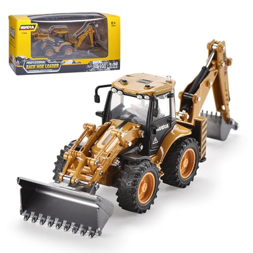 HUGMIE 1:50 Bagger Spielzeug,Traktor Digger,Baustellenfahrzeuge Kinder,Bulldozer Spielzeug ab 8 Jahre, 2-in-1 Bagger Weihnachten Geburtstag Geschenk Junge von HUGMIE