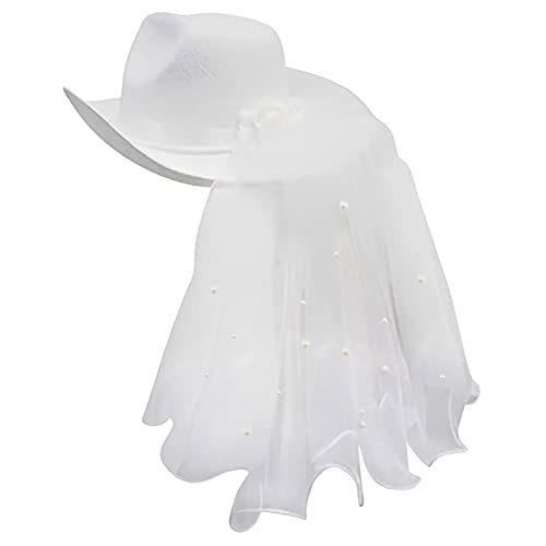 HUIFACAI Eleganter Cowgirl-Hut mit Schleier Braut Hochzeit Foto Kostüm Outdoor Frauen Hut Western Cowboy von HUIFACAI