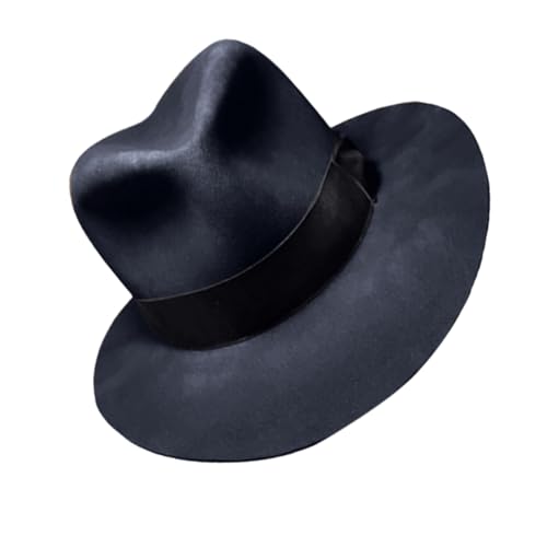 HUIFACAI Fedoras Hut für Damen, Herren, mit gewebtem Gürtel, Dekor, Zaubererhut, Wollmütze, Rollenspiel, Kostüm, Verkleidung, Clubhut, Dunkelblau gefüttert, 58cm von HUIFACAI