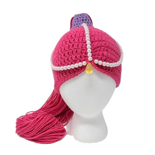 HUIFACAI Handgefertigter Pferdeschwanz-Hut mit Perle verzierte Schädelmütze im Prinzessinnen-Stil für Kinderparty, Halloween, Cartoon-Zopf von HUIFACAI