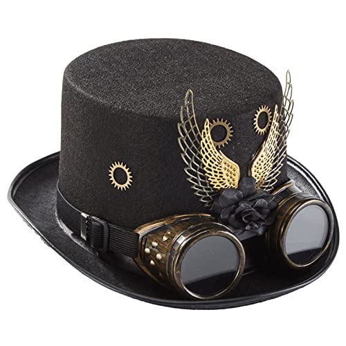 HUIFACAI Modischer Zylinder, Steampunk-Hut, Halloween-Hut mit Ausrüstung, Brille, Hut, Zylinderhut für Maskeraden, Party von HUIFACAI