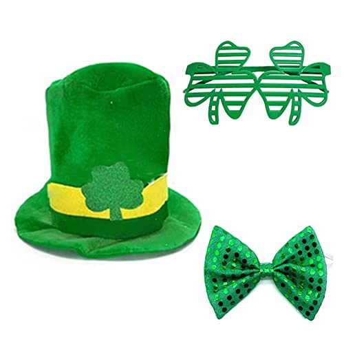 HUIFACAI Shamrock Hat Saint Patrick Day Hut Grüner Koboldhut Irischer Koboldhut Kleeblatt Brille Krawatte St. Patrick Brille von HUIFACAI