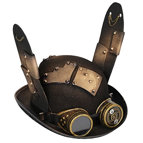 HUIFACAI Steampunk Herren Hut mit Brille Gay Zylinder Steampunk Bowler Top Hat Halloween Teufelshorn Zylinder Karneval Nachtclub von HUIFACAI