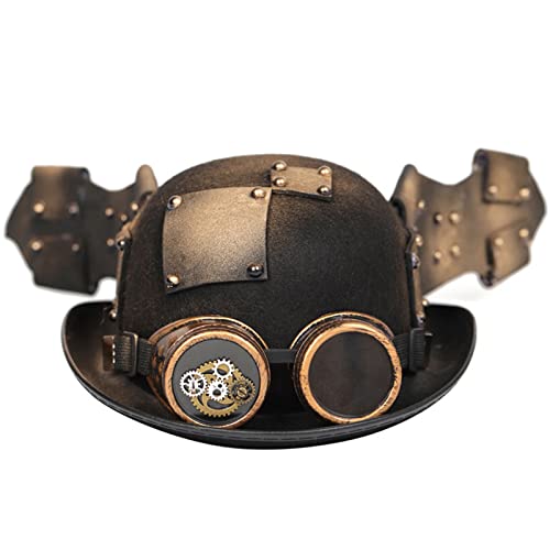 HUIFACAI Steampunk Herren Hut mit Brille Gay Zylinder Steampunk Bowler Zylinder Vintage Halloween Zylinder Gothic Karneval Nachtclub von HUIFACAI