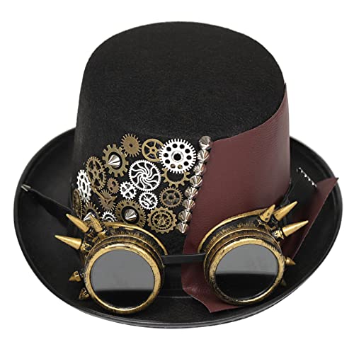 HUIFACAI Steampunk Herren Hut mit Brille Gay Zylinder Steampunk Bowler Zylinder Vintage Halloween Zylinder Gothic Karneval Nachtclub von HUIFACAI