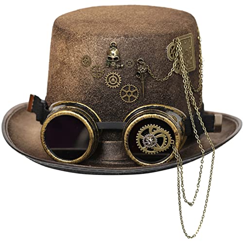 HUIFACAI Steampunk Herren Hut mit Brille Gay Zylinder Steampunk Bowler Zylinder Vintage Halloween Zylinder Gothic Karneval Nachtclub von HUIFACAI