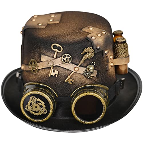 HUIFACAI Steampunk Herren Hut mit Brille Gay Zylinder Steampunk Bowler Zylinder Vintage Halloween Zylinder Gothic Karneval Nachtclub von HUIFACAI