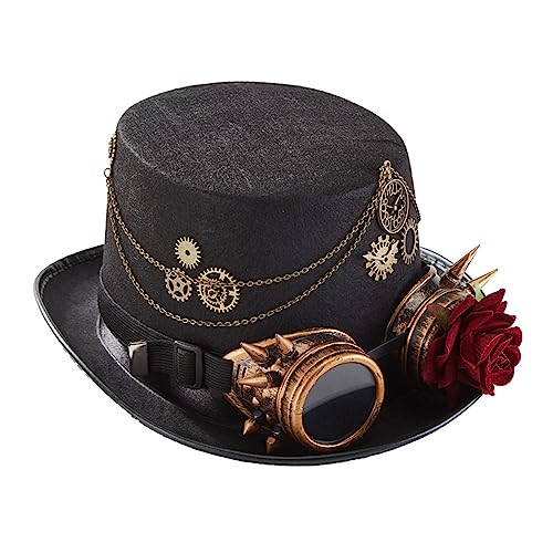 HUIFACAI Steampunk Herren Hut mit Brille Gay Zylinder Steampunk Bowler Zylinder Vintage Halloween Zylinder Gothic Karneval Nachtclub von HUIFACAI