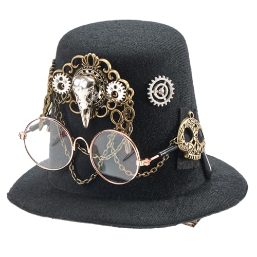 HUIFACAI Steampunk-Hut mit Ausrüstung, Fedora-Hut mit Haarspange, Maskeraden, Party, Kostüm, Hut für Erwachsene, Kopfbedeckung von HUIFACAI