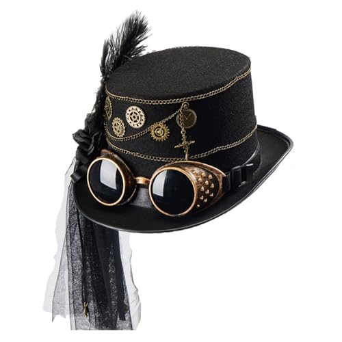 HUIFACAI Unisex Zylinder Industrial Age Handmade Gear Cosplay für handgefertigte Party Industrial Age Goggles Top Hat von HUIFACAI