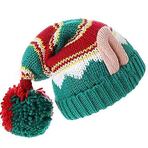 HUIFACAI Weihnachtsmütze, gestrickte Weihnachtsmütze, Weihnachtsmütze, Pompons, Navidad, Requisiten, Neujahrsparty-Hut, Erwachsene/Kinder von HUIFACAI