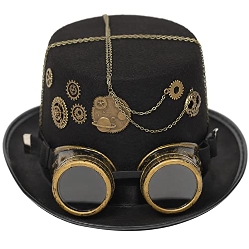 HUIFACAI Wollfilz Zylinder Hut Steampunk breite Krempe Hut Damen Herren Halloween Cosplay Party Kostüm Caps Vintage Kleidung Zubehör von HUIFACAI