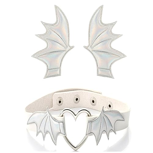 Punk Kopfschmuck Fledermausflügel Halloween Paar Haarspange + Choker mit Teufelsflügel Cool Girl Fledermaus Flügel Gothic Choker Halloween von HUIFACAI