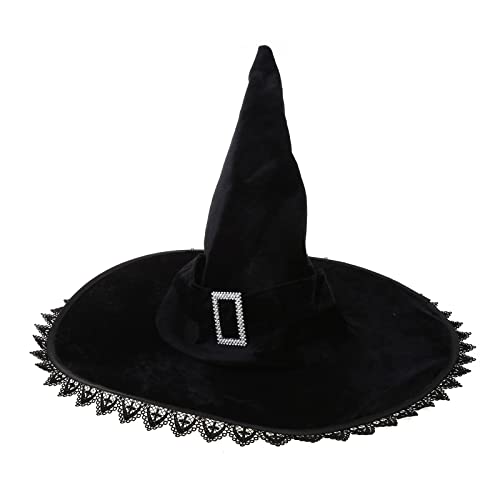 Schwarzer Hexenhut für Halloween, breite Krempe, Partyhut, Damen, Hexenkappe, Zaubererhut, Karneval, Kostüm, Nachtclub, weiblicher Kopfschmuck von HUIFACAI