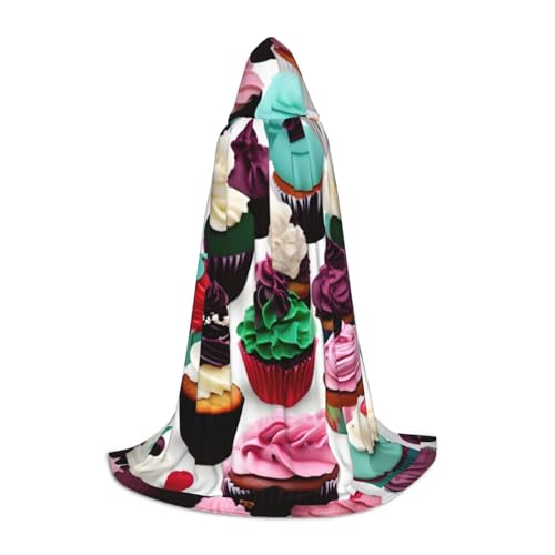 Delicious Cupcakes Print Hooded Cape Halloween Cloak, Cosplay Costume Accessory, Witch Cape Themed Parties von HUIKGIER