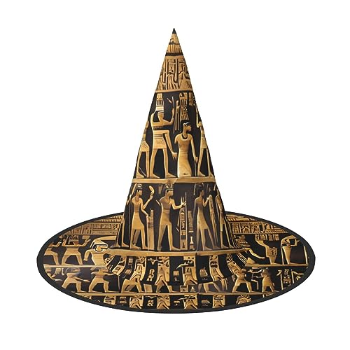 HUIKGIER Ägypten Hieroglyphen Druck Karneval Halloween Hexenhut Faltbarer Hut für Damen Herren Party Dekorationen Cosplay von HUIKGIER