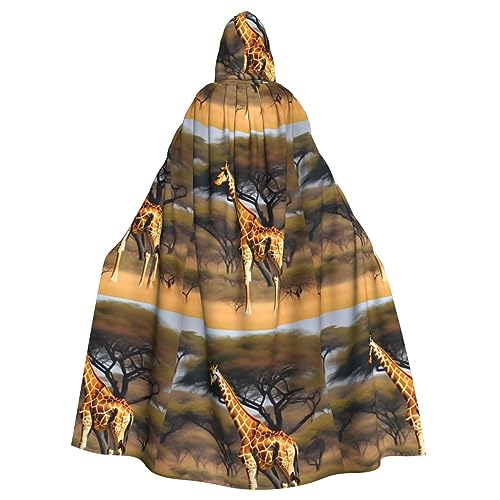 HUIKGIER Afrika Giraffe Majestätischer Baumdruck Halloween Kapuzenumhang - Allzweckumhang Damen Herren Karneval Mottoparty Cosplays von HUIKGIER