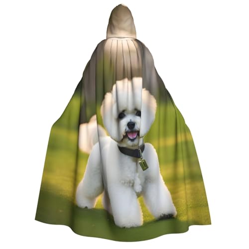 HUIKGIER Bichon Frisé Hund auf dem Gras Druck Erwachsene Kapuzenumhang Männer Frauen Halloween Karneval Cosplay - Mittelalter Hexe Thema von HUIKGIER