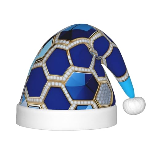 HUIKGIER Blaue Sechsecke und Diamant-Druck, Weihnachtsmannmütze, Unisex, Weihnachts-Stirnbänder für den Außenbereich, Weihnachtsfeier, Geschenk von HUIKGIER