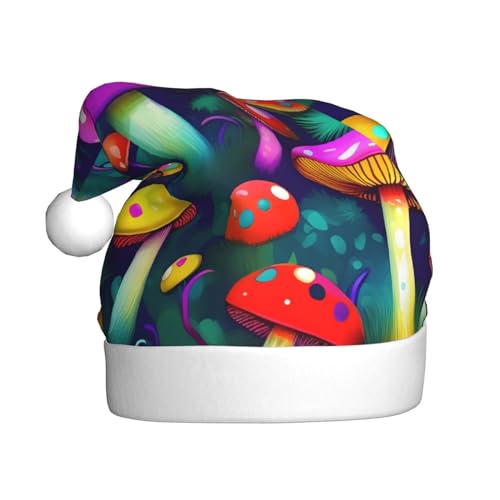 HUIKGIER Bright Mushrooms Kunstdruck, Weihnachtsmütze für Erwachsene, lustige Weihnachtsmütze, Weihnachtszubehör und Kostüme von HUIKGIER