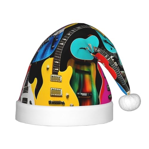 HUIKGIER Bunte Gitarren-Druck, Weihnachtsmannmütze, Unisex, Weihnachts-Stirnbänder für den Außenbereich, Weihnachtsgeschenk, Party-Geschenk von HUIKGIER