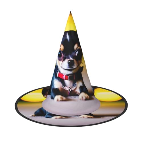 HUIKGIER Chihuahua Hund Druck Karneval Halloween Hexenhut Faltbarer Hut für Damen Herren Party Dekorationen Cosplay von HUIKGIER