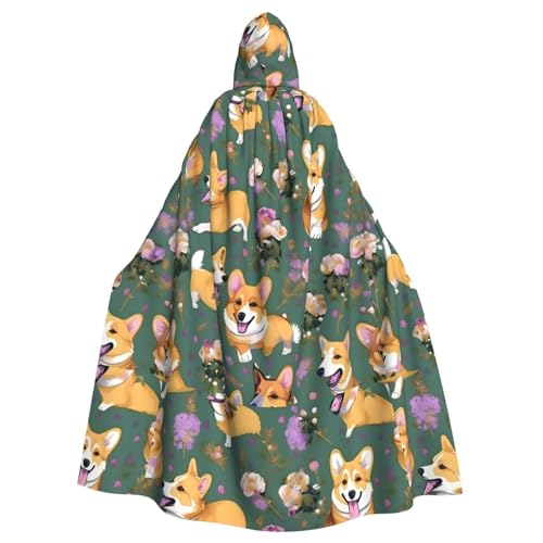 HUIKGIER Corgi Kapuzenumhang mit Blumenmuster, Halloween, Allzweck-Umhang für Damen und Herren, Karneval, Mottoparty, Cosplays von HUIKGIER