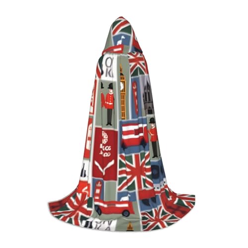 HUIKGIER England Symbole Print Hooded Cape Halloween Cloak, Cosplay Costume Accessory, Witch Cape Motto Parties von HUIKGIER