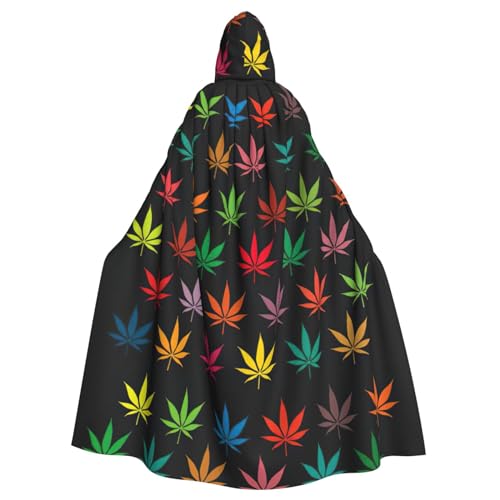 HUIKGIER Farbenfroher Cannabisblätter-Druck, Halloween-Kapuzenumhang – Allzweck-Umhang für Damen und Herren, Karneval, Mottoparty, Cosplays von HUIKGIER