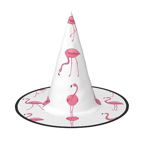 HUIKGIER Flamingos auf weißem Druck, Karneval, Halloween, Hexenhut, faltbarer Hut für Damen und Herren, Party-Dekorationen, Cosplay von HUIKGIER