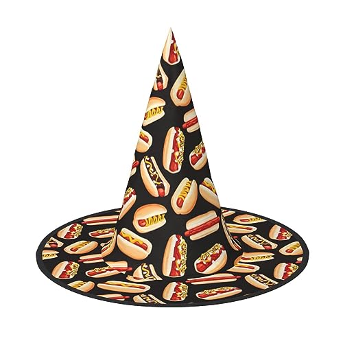 HUIKGIER Fun Food Hot Dogs Print Karneval Halloween Hexenhut Faltbarer Hut für Damen Herren Party Dekorationen Cosplay von HUIKGIER